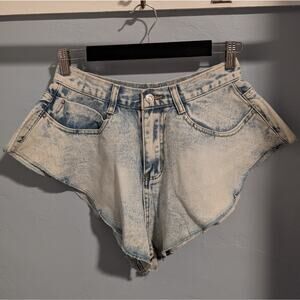 Distressed Blue Jean Shorts with Frayed Hem